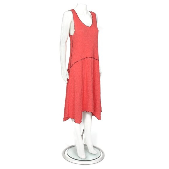 Vtg Y2K Noblu Dress Puckered Coral BlackTrim Tank Dress Art Made in USA sz L 067 - Picture 4 of 6